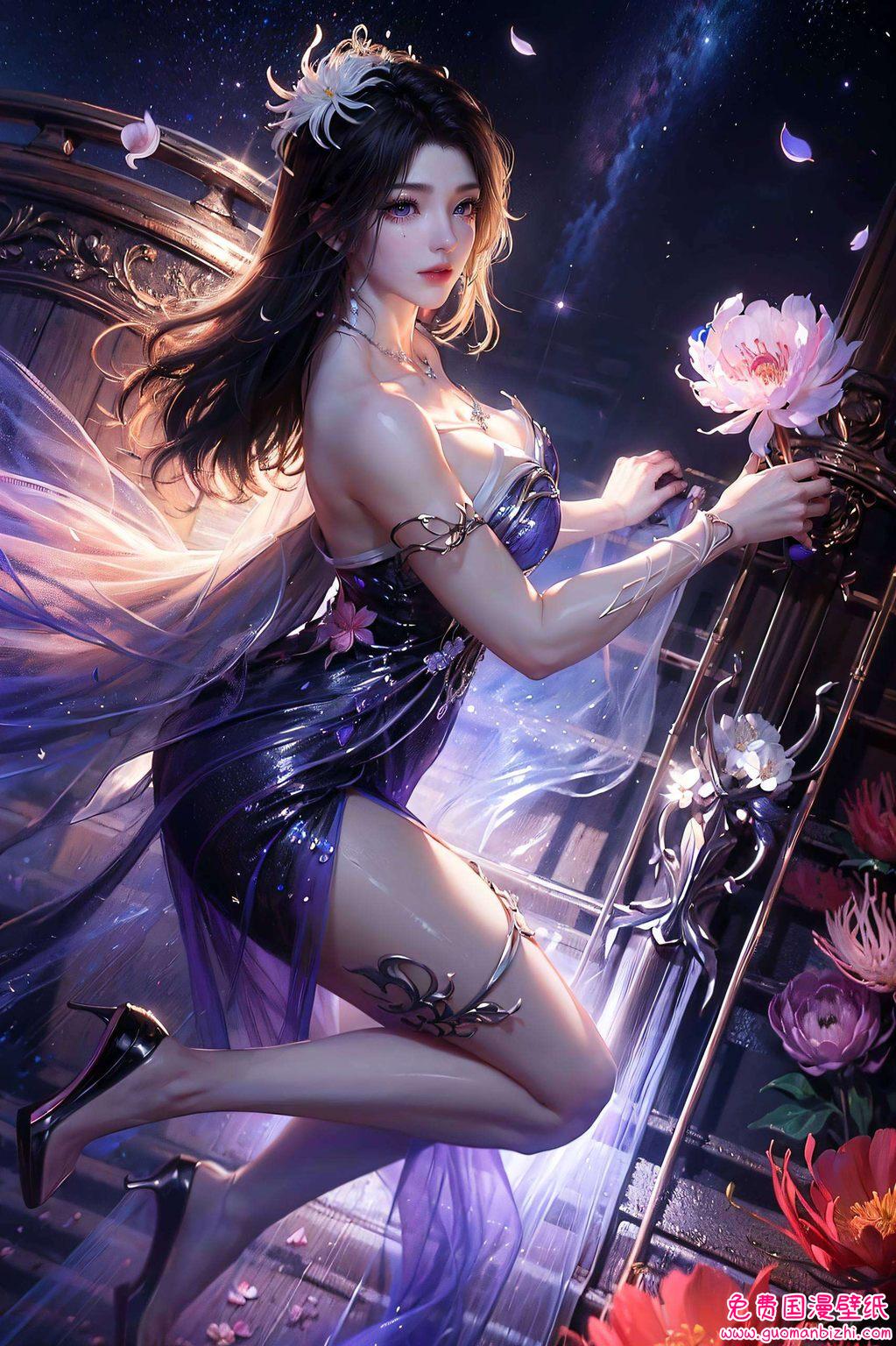 紫色二次元壁纸，苹果锁屏壁纸，尽显紫灵超清4K魅力。