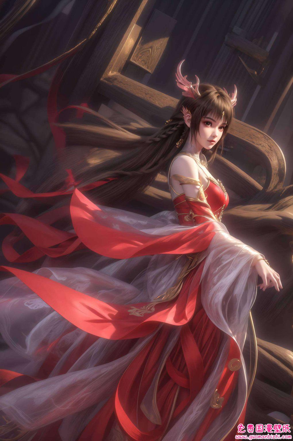 AI生成壁纸，精细角色呈现，专为苹果宽屏打造，动漫云落动态壁纸下载。