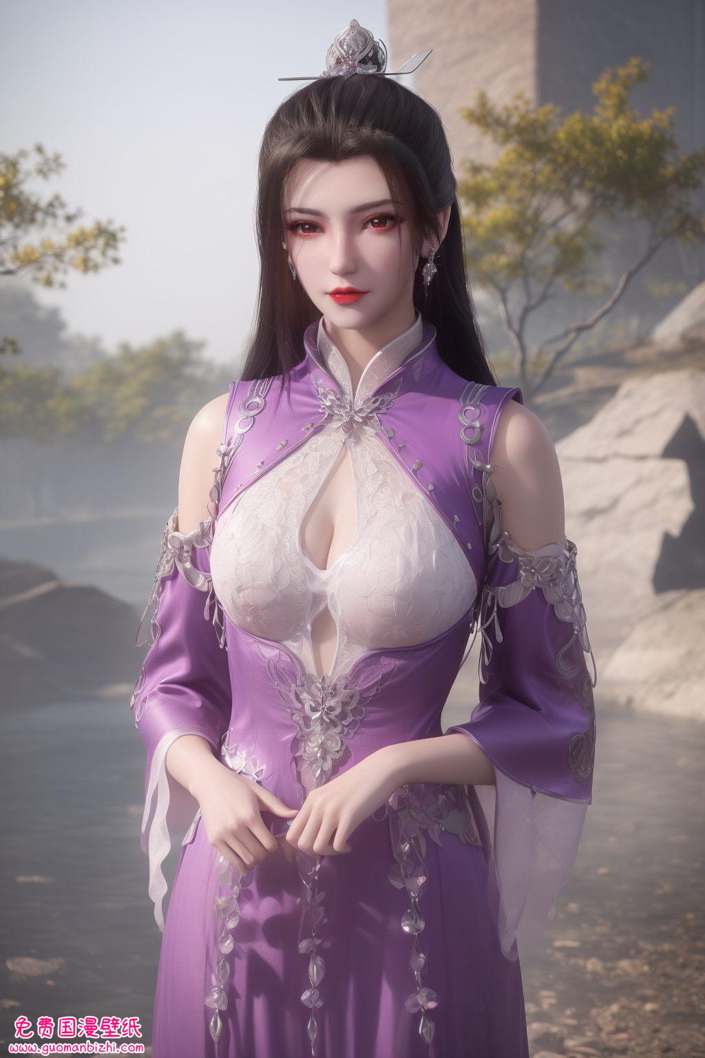 AI图例AIGC护眼壁纸：电脑古风仙逆柳眉面纱之美