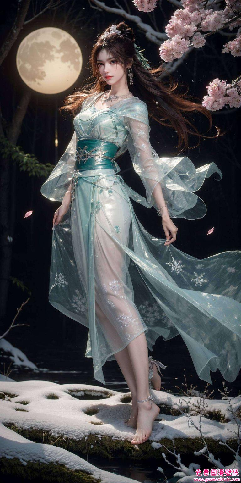 叶倾仙粉色壁纸——AI图片素材，精细角色描绘，苹果桌面背景精选