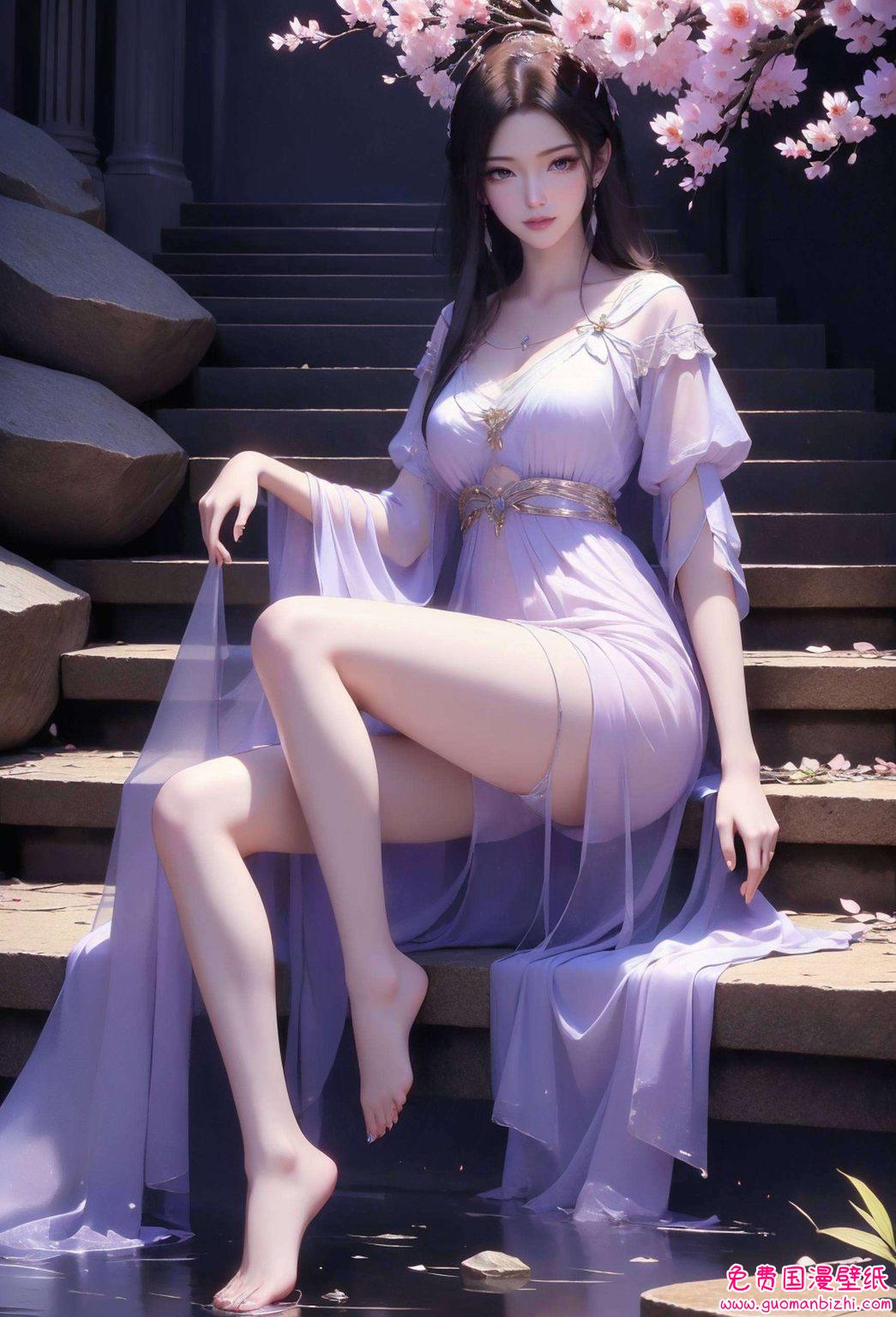 AI壁纸精细绘，角色动漫紫灵，古风ipad桌面映