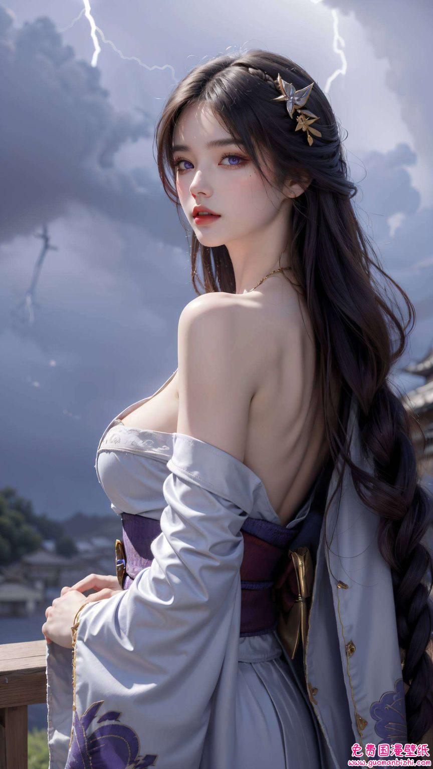 超精致动漫壁纸集：雷电将军横屏元气炫彩壁纸