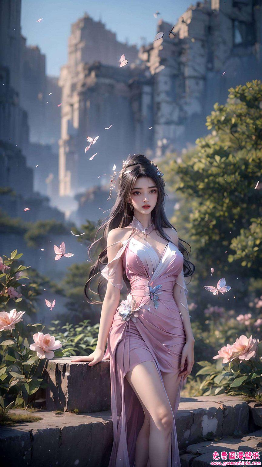 李慕婉戴头冠AI动漫人物壁纸，护眼平板宽屏壁纸集。