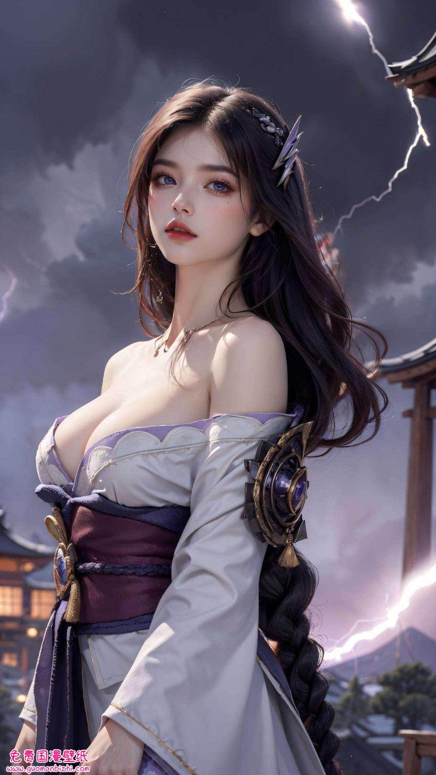 AI创造二次元壁纸，将军风格安卓桌面图片，B站专属雷电美学呈现