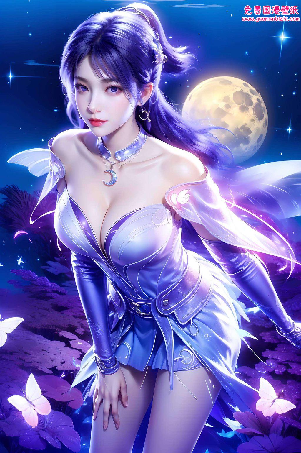 AI素材AIGC游戏壁纸：姬紫月国漫女神，安卓桌面主题高清呈现