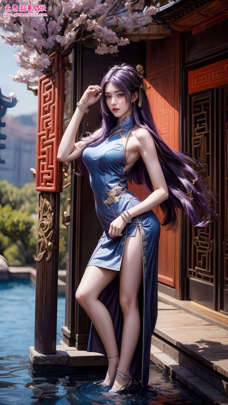 新姬紫月：AI动漫人物极简壁纸，高清iPhone桌面装饰图