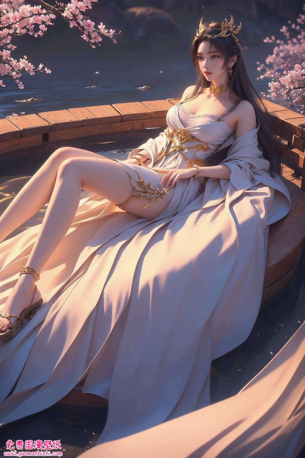 AI绘画生成，精细角色呈现，平板适用的古风漫画壁纸，天狐仙子仙韵十足。