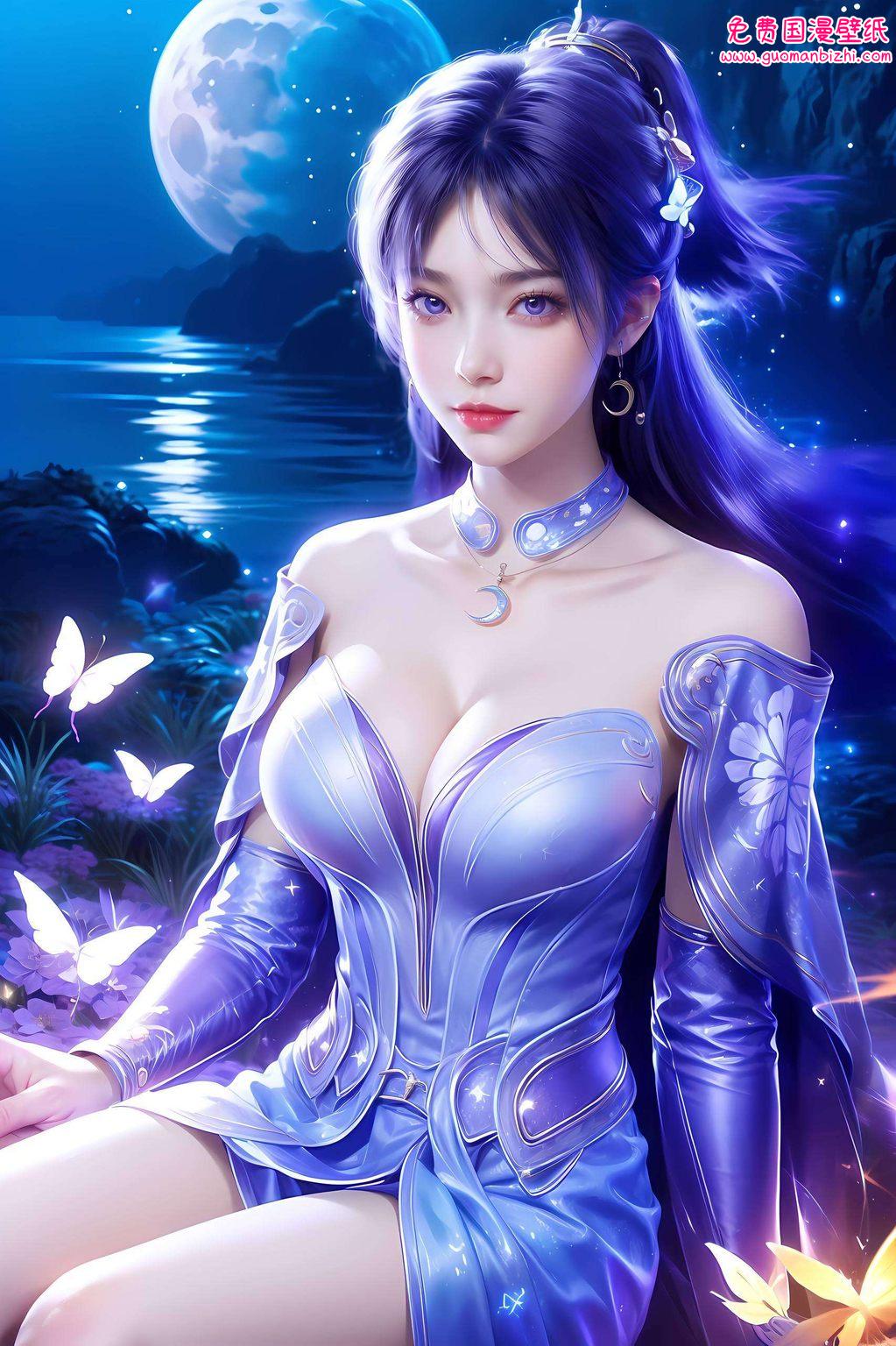 新姬紫月：AI动漫人物极简壁纸，高清iPhone桌面装饰图