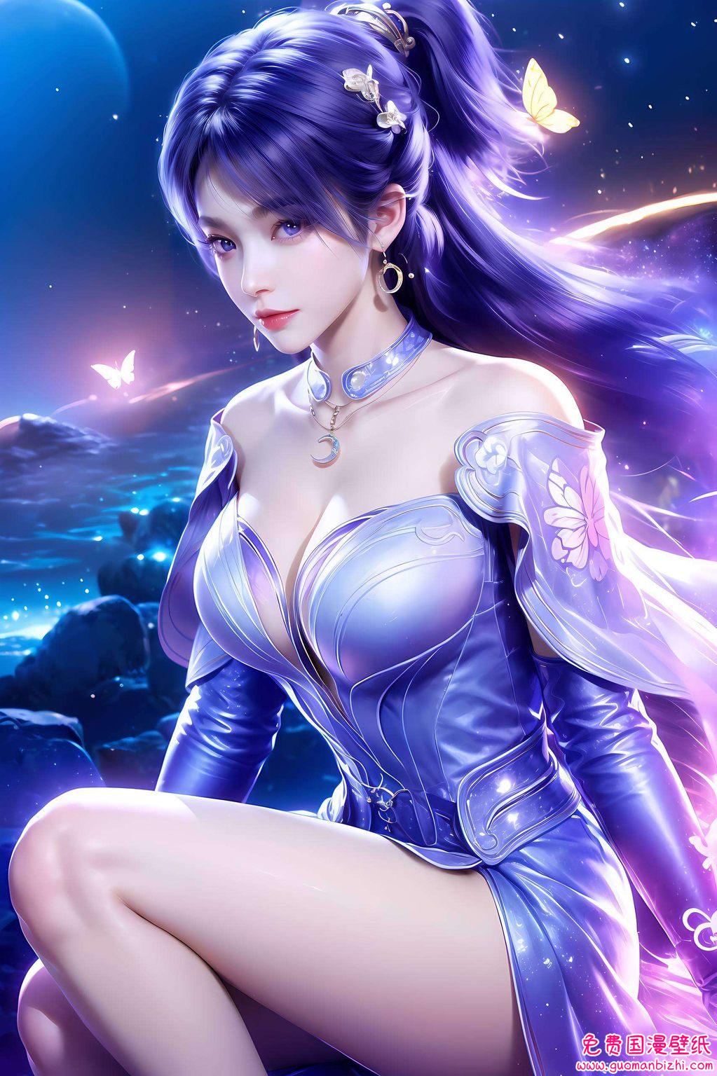 新姬紫月：AI动漫人物极简壁纸，高清iPhone桌面装饰图