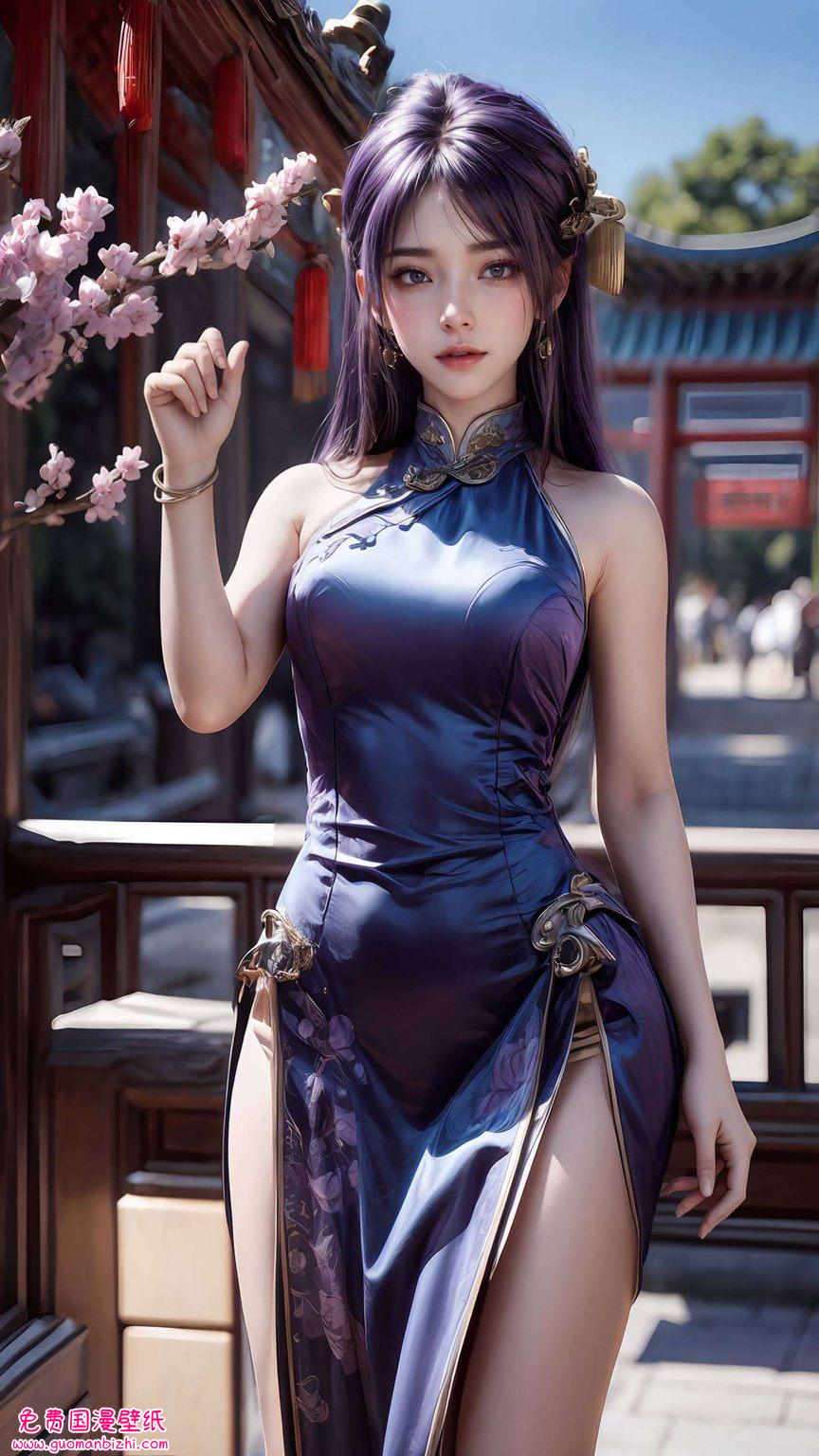 姬紫月高清壁纸三屏背景图，AI图片参考，精细角色手机桌面必备美景。