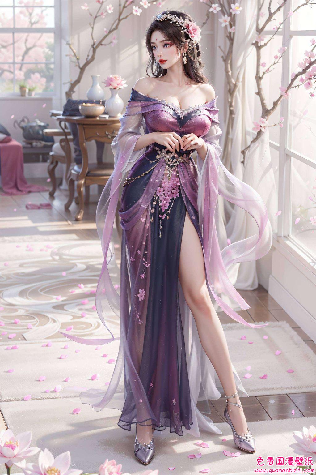 古香古色AI动漫人物壁纸，二次元壁纸苹果月婵之美，高清呈现。