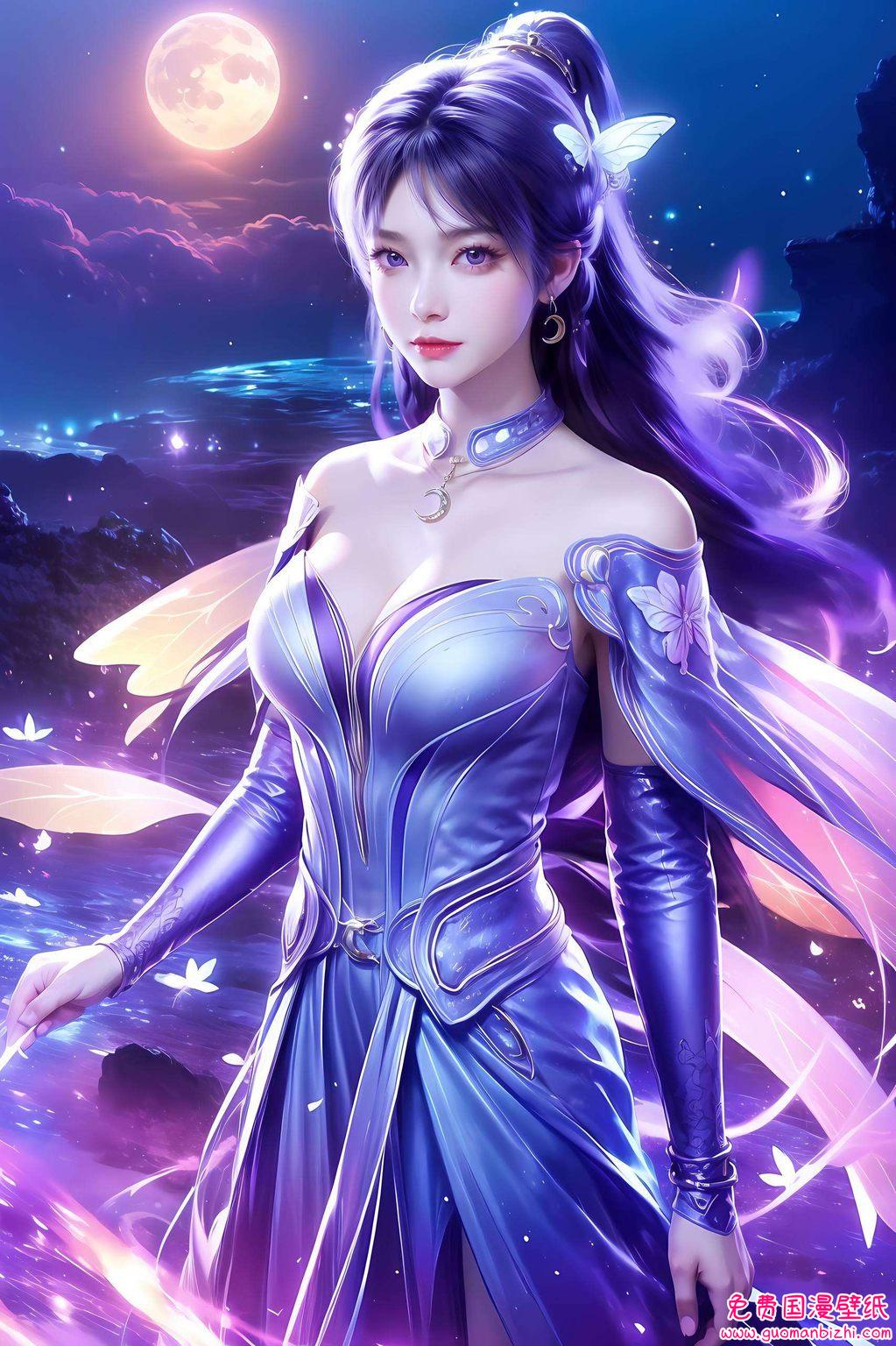 探索古风漫画之美：紫色精细角色姬紫月，设置为电脑壁纸的艺术指南