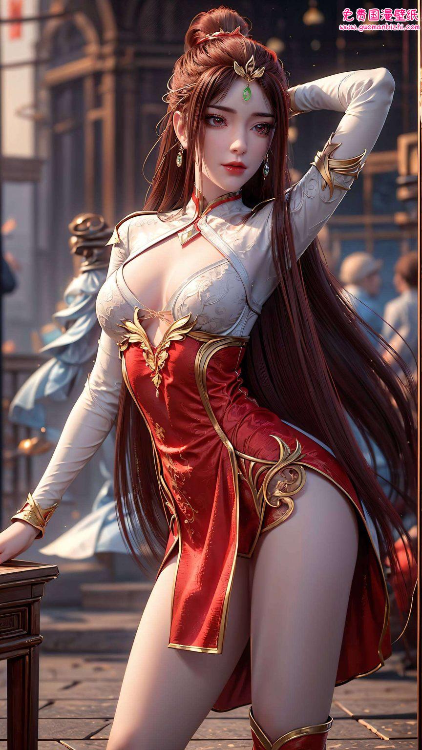 AIGC素材壁纸：红凰4k超清美女，护眼iPhone桌面背景精选