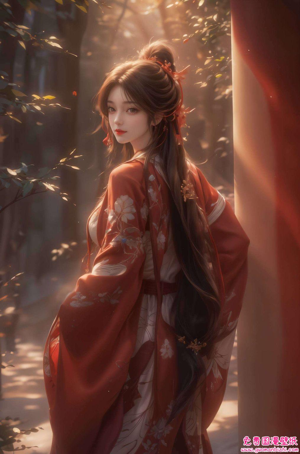 AI素材完美像素——火灵儿全身壁纸，Win10背景图片的奇幻呈现