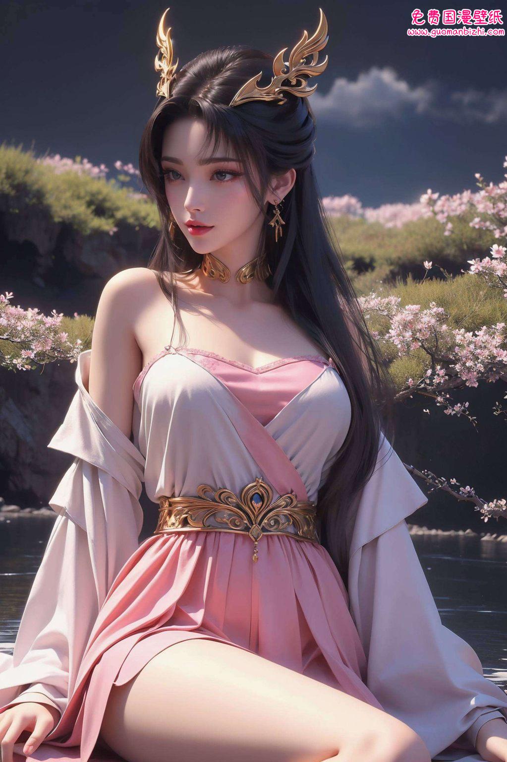 天狐仙子黑色衣服壁纸女：AI绘画AIGC游戏壁纸，苹果艺术壁纸之魅