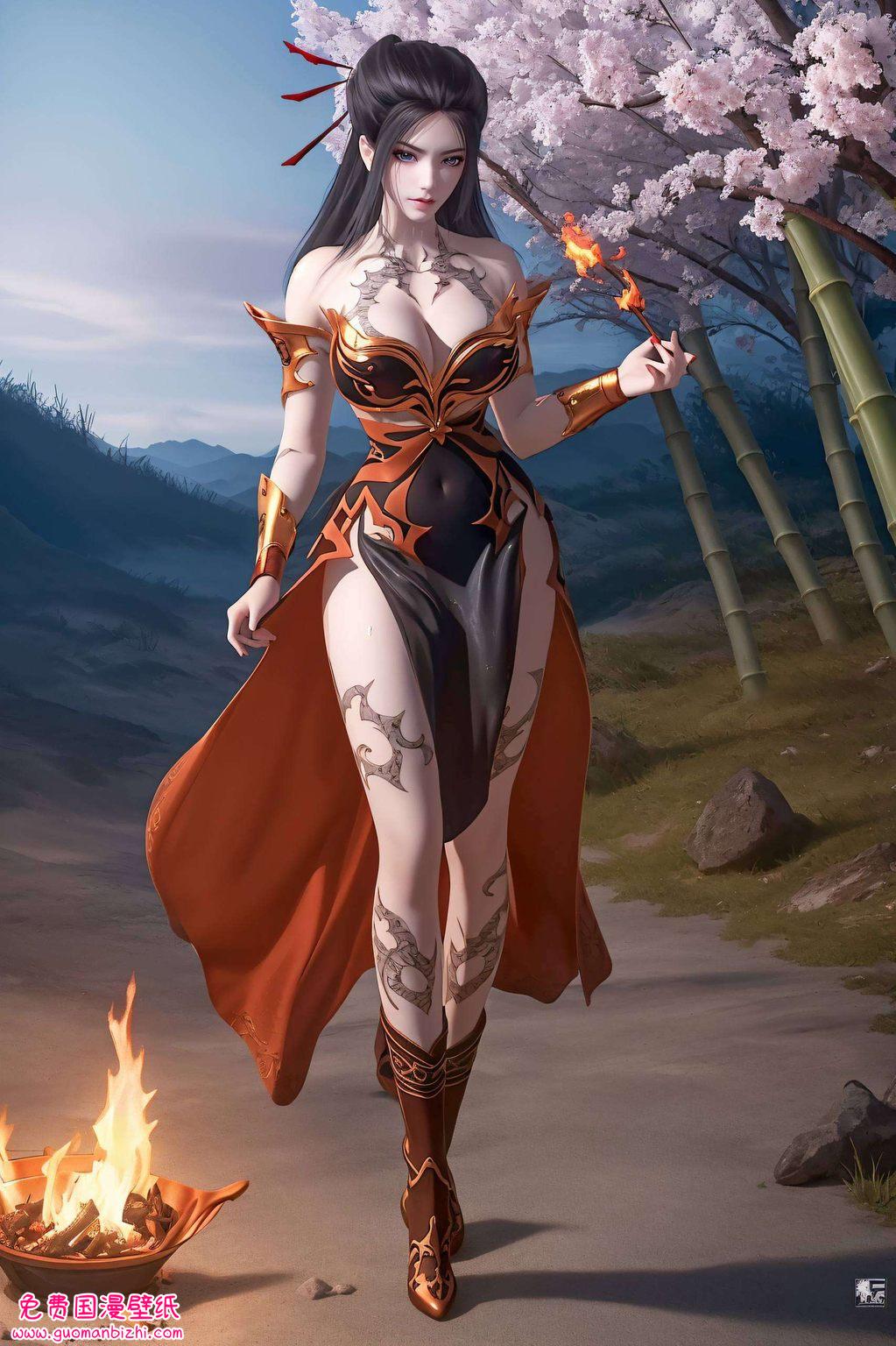 AIGC壁纸二次元壁纸苹果背景图片：焰灵姬动态男生真人魅力展现