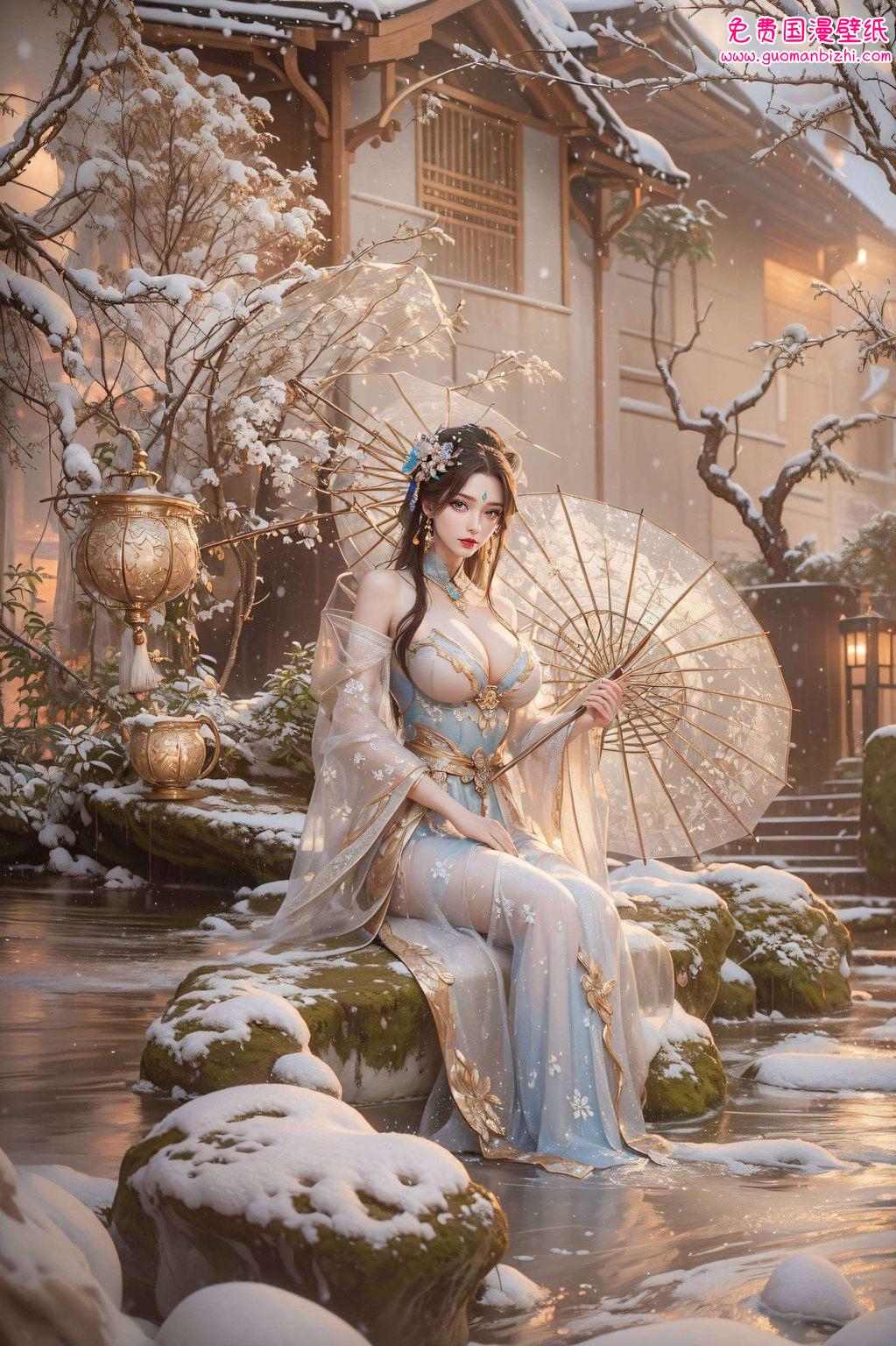 AI素材集：动漫古风壁纸，电脑上的柳智敏守护神电脑装饰